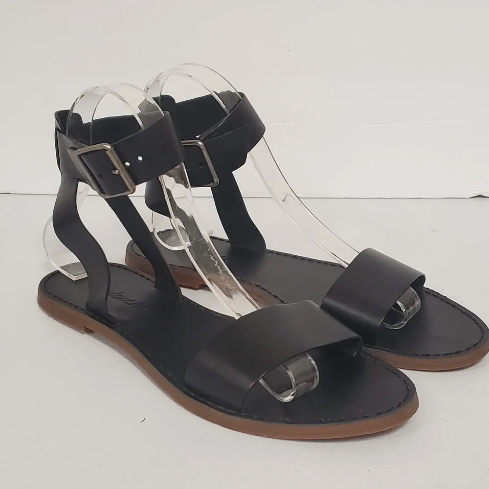 Madewell Womens Boardwalk Leather Strappy Sandals‎ Size 7.5 Black Buckle Summer